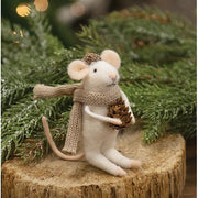 Felted Mouse with Beige Scarf Ornament