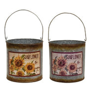 Distressed Galvanized Sunflower Buckets (Set of 2)