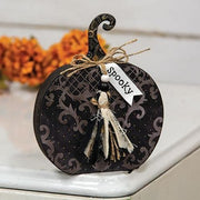 Halloween Spooky Damask Pumpkin Sitter with Beaded Tassel