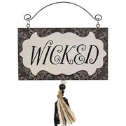 Wicked Damask Wood Hanging Sign