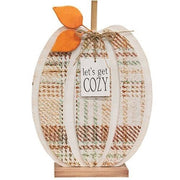 Get Cozy Plaid Wood Pumpkin