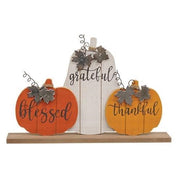 Thankful Grateful Blessed Wood Pumpkin Trio (Set of 3)
