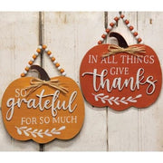 Beaded Pumpkin Wood Sign  (2 Count Assortment)