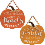 Beaded Pumpkin Wood Sign  (2 Count Assortment)