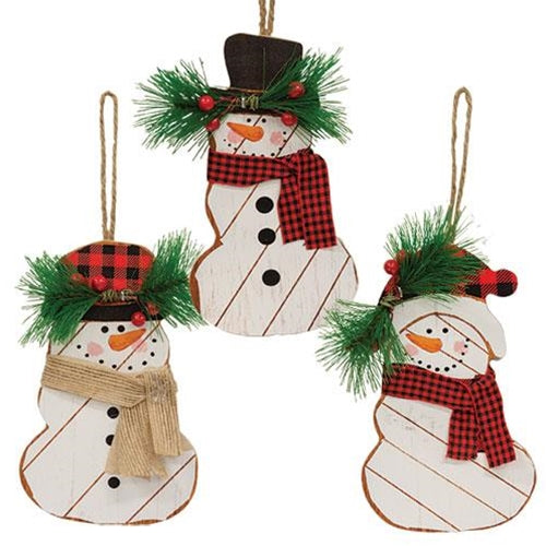 Buffalo Check Snowman Ornament  (3 Count Assortment)
