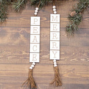 Peace or Merry Wooden Tile Hanger  (2 Count Assortment)