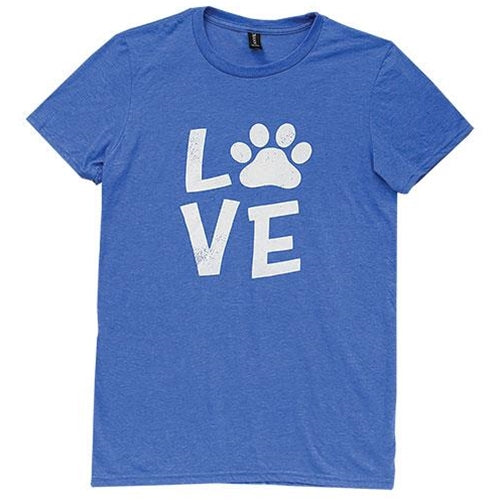 Paw Print Love T-Shirt - Heather Blue - XL