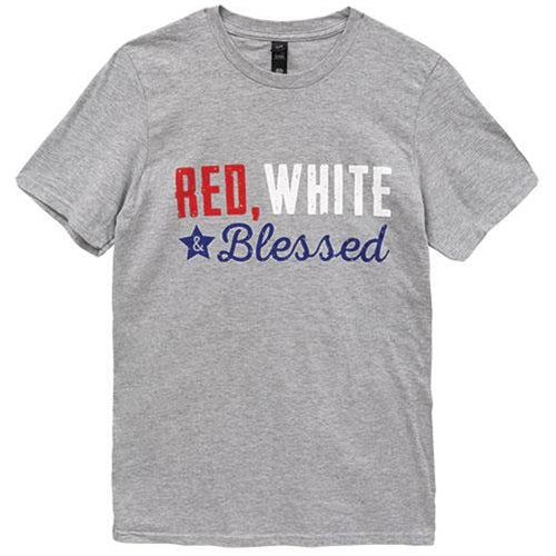Red - White & Blessed T-Shirt - Heather Grey - Large