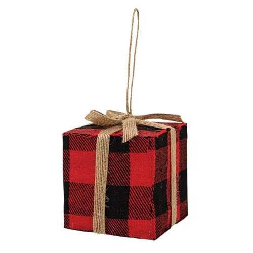 Red & Black Buffalo Plaid Gift Box Ornament - Large