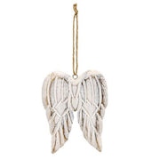 Carved Distressed White Wood Angel Wings Ornament