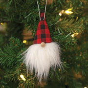 Mini Gnome Head Ornament with Red & Black Buffalo Check Hat