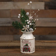 Distressed Metal Merry Christmas Truck Milk Can