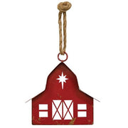 Distressed Red Metal Barn Ornament