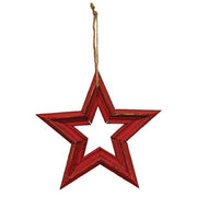 Distressed Red Wooden Frame Hanging Star - 10"