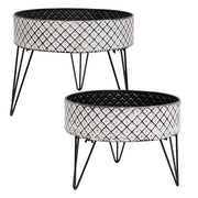 Short Metal Boho Buckets on Stands (Set of 2)