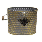 Metal Oval Honeycomb Bee Buckets with Handles (Set of 2)