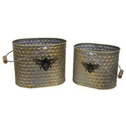 Metal Oval Honeycomb Bee Buckets with Handles (Set of 2)