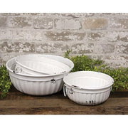 Distressed White Metal Bowls with Handles (Set of 3)
