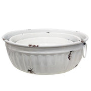 Distressed White Metal Bowls with Handles (Set of 3)