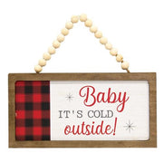 Merry & Bright/Baby It's Cold Buffalo Check Beaded Sign Ornament  (2 Count Assortment)