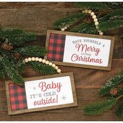 Merry & Bright/Baby It's Cold Buffalo Check Beaded Sign Ornament  (2 Count Assortment)