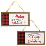 Merry & Bright/Baby It's Cold Buffalo Check Beaded Sign Ornament  (2 Count Assortment)