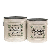 Holiday Greens Distressed Metal Pails (Set of 2)