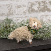 Small Felted Lamb with Green Collar Ornament