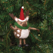 Felted Reindeer Ornament with Santa Hat