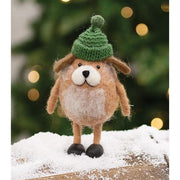 Felted Dog with Green Hat Ornament