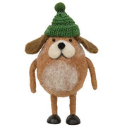 Felted Dog with Green Hat Ornament