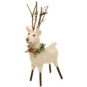 Small Felted White Standing Reindeer Ornament