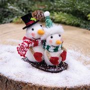 Sledding Snowmen Christmas Felted Ornament