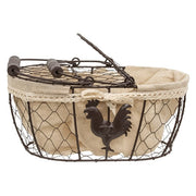 Fabric Lined Chicken Wire Rooster Picnic Basket