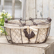 Fabric Lined Chicken Wire Rooster Picnic Basket