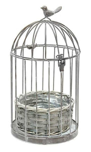 Graywash Metal Birdcage With Basket Planter