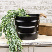 Black Striped Metal Bucket with Jute Handles - Large