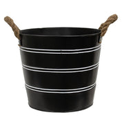 Black Striped Metal Bucket with Jute Handles - Large