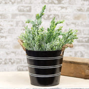 Black Striped Metal Bucket with Jute Handles - Small