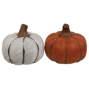 Orange & White Mini Resin Pumpkin  (2 Count Assortment)