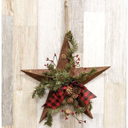 Rusty Metal Woodland Pine Star with Ribbon