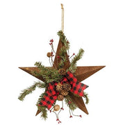 Rusty Metal Woodland Pine Star with Ribbon