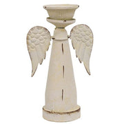 Distressed White Metal Snowy Angel Pillar Holder