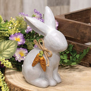 Carved Look Gray Resin Bunny with Carrot Bow