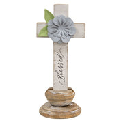 Distressed Wooden Inspirational Words Cross on Base  (6 Count Assortment)