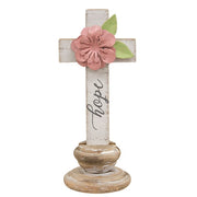 Distressed Wooden Inspirational Words Cross on Base  (6 Count Assortment)