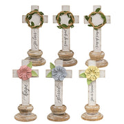 Distressed Wooden Inspirational Words Cross on Base  (6 Count Assortment)