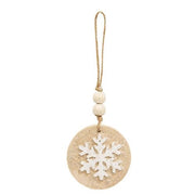 Glittered White Snowflake Wood Round Ornament  (2 Count Assortment)