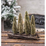 Bottle Brush Christmas Trees on Wooden Log