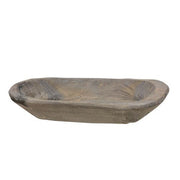 Carved Wood Petite Oval Bowl - Gray Distressed